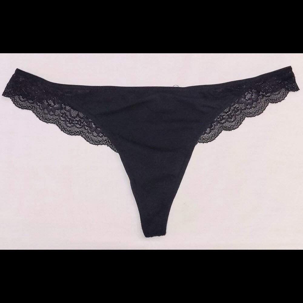 Victoria's Secret PINK Black Lace Back Thong Size M NWOT Cotton/Lace Underwear